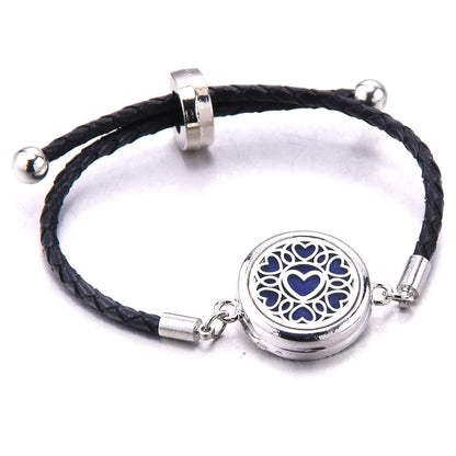 The Scent Locket — Aromatherapy Essential Oil Diffuser Bracelet in Black Leather &amp; Stainless Steel