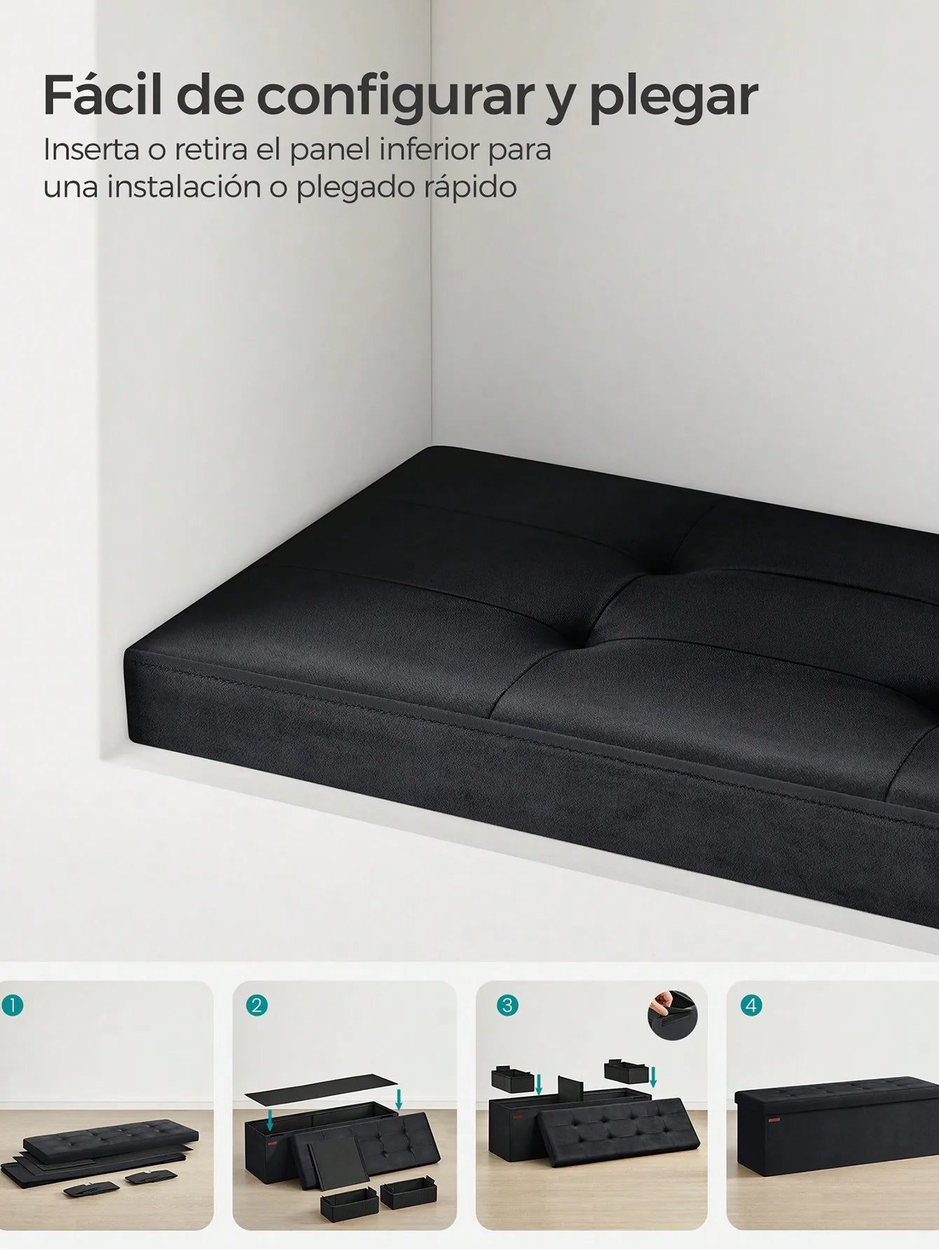 SONGMICS Foldable Storage Ottoman: 38 x 110 x 38 cm Cube Bench (300 kg capacity) for Living Room, Bedroom