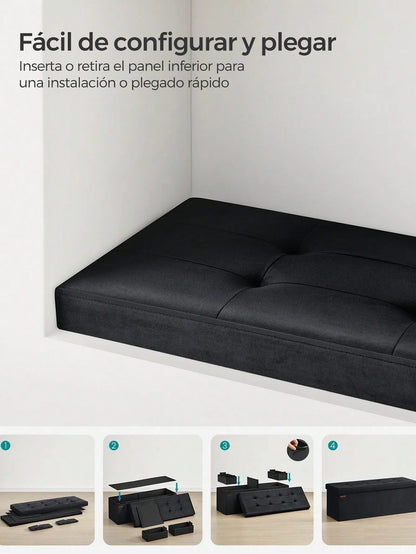 Foldable Storage Ottoman Bench – 110 cm Velvet Cube with 131L Storage &amp; 300 kg Capacity
