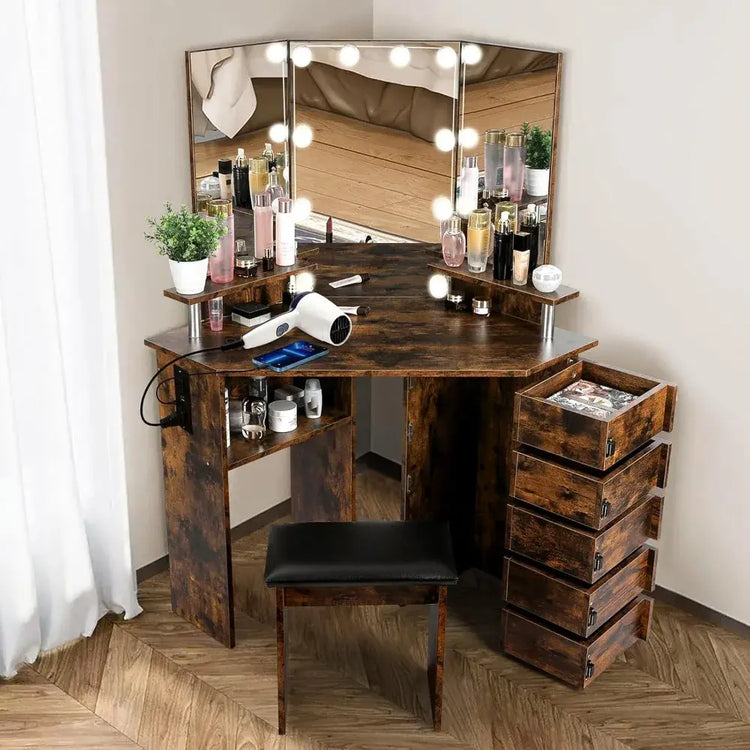 Vanity with Lights - Makeup Vanity Desk with Power Outlet, 3 Color Lighting Options Brightness Adjustable, Vanity, Customized Jonine&