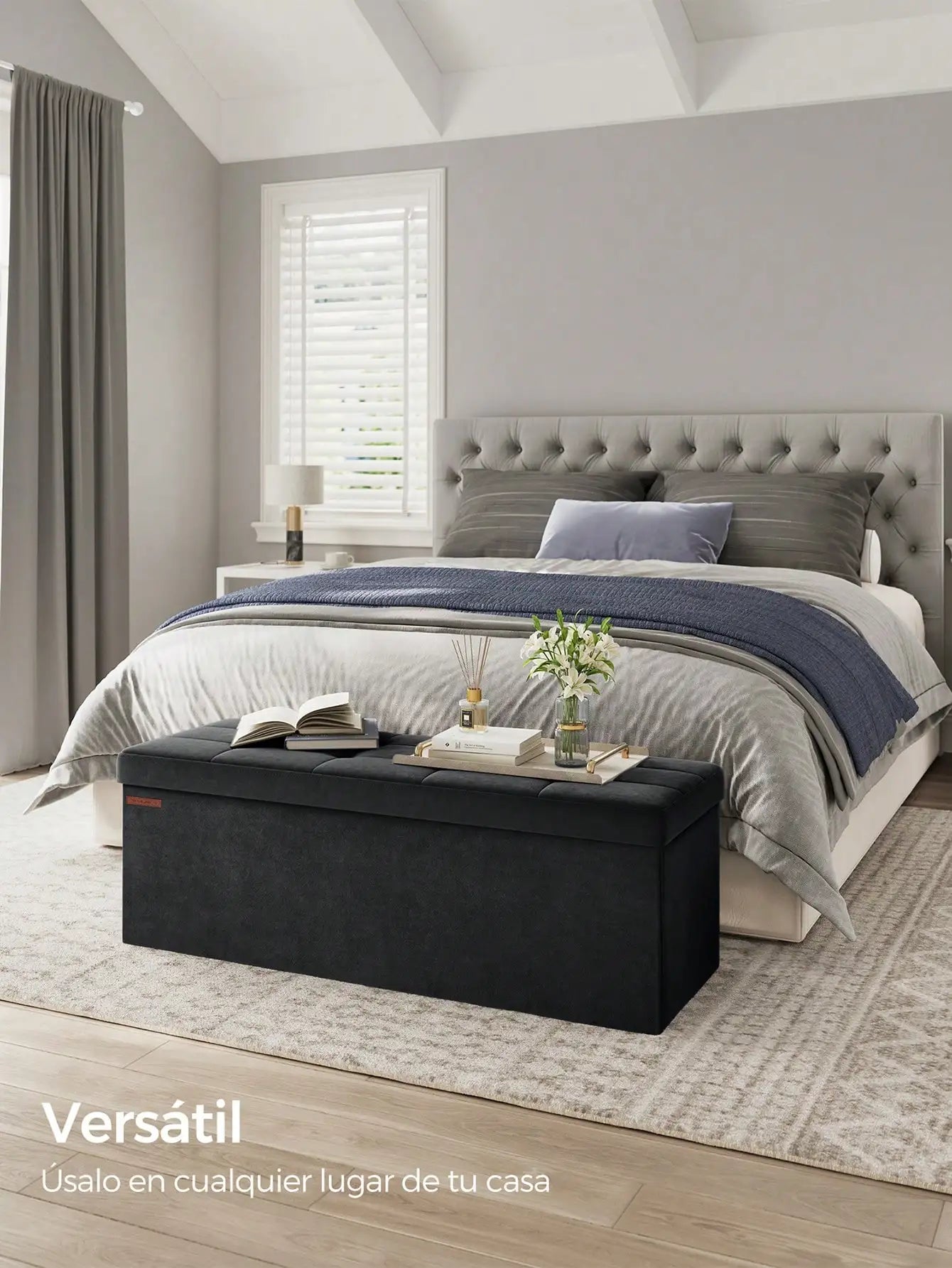 SONGMICS Foldable Storage Ottoman: 38 x 110 x 38 cm Cube Bench (300 kg capacity) for Living Room, Bedroom