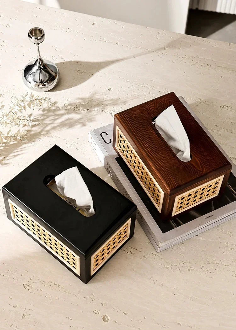Rattan & Wood Tissue Box