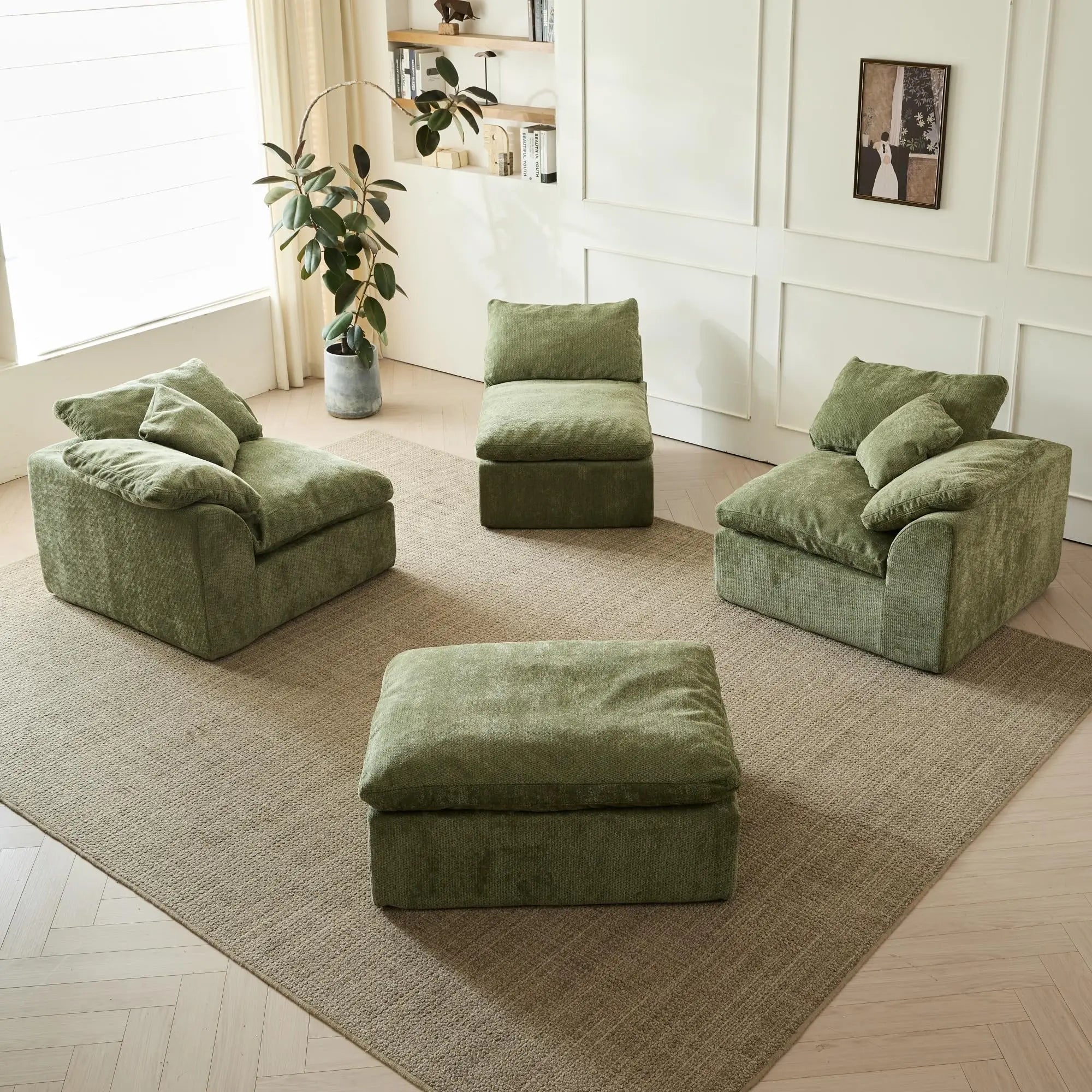 The Cloud Sofa — 109" Oversized L-Shaped Chenille Sectional with Ottoman