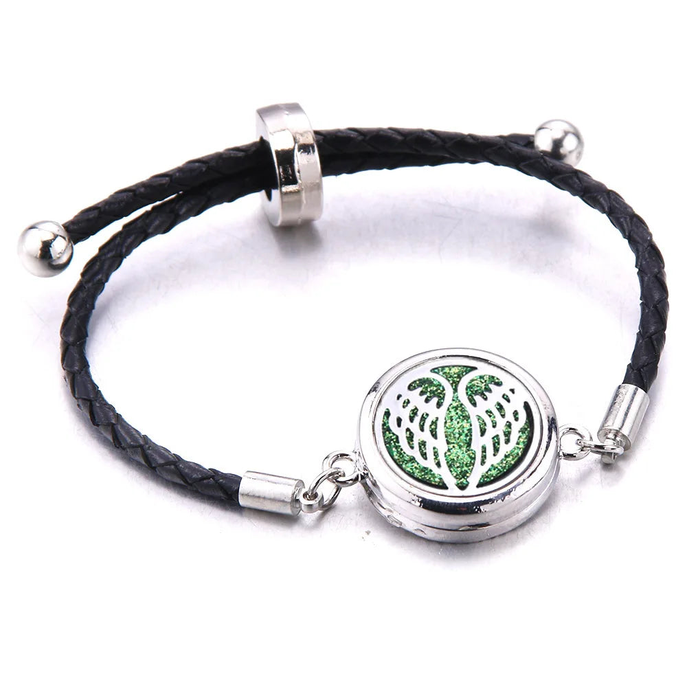 The Scent Locket — Aromatherapy Essential Oil Diffuser Bracelet in Black Leather &amp; Stainless Steel