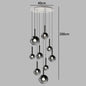 Nordic Stair Chandelier — Living & Dining Room Pendant Ceiling Light featuring nine black glass globe pendants suspended at varying heights, ideal for modern luxury home décor and statement lighting.