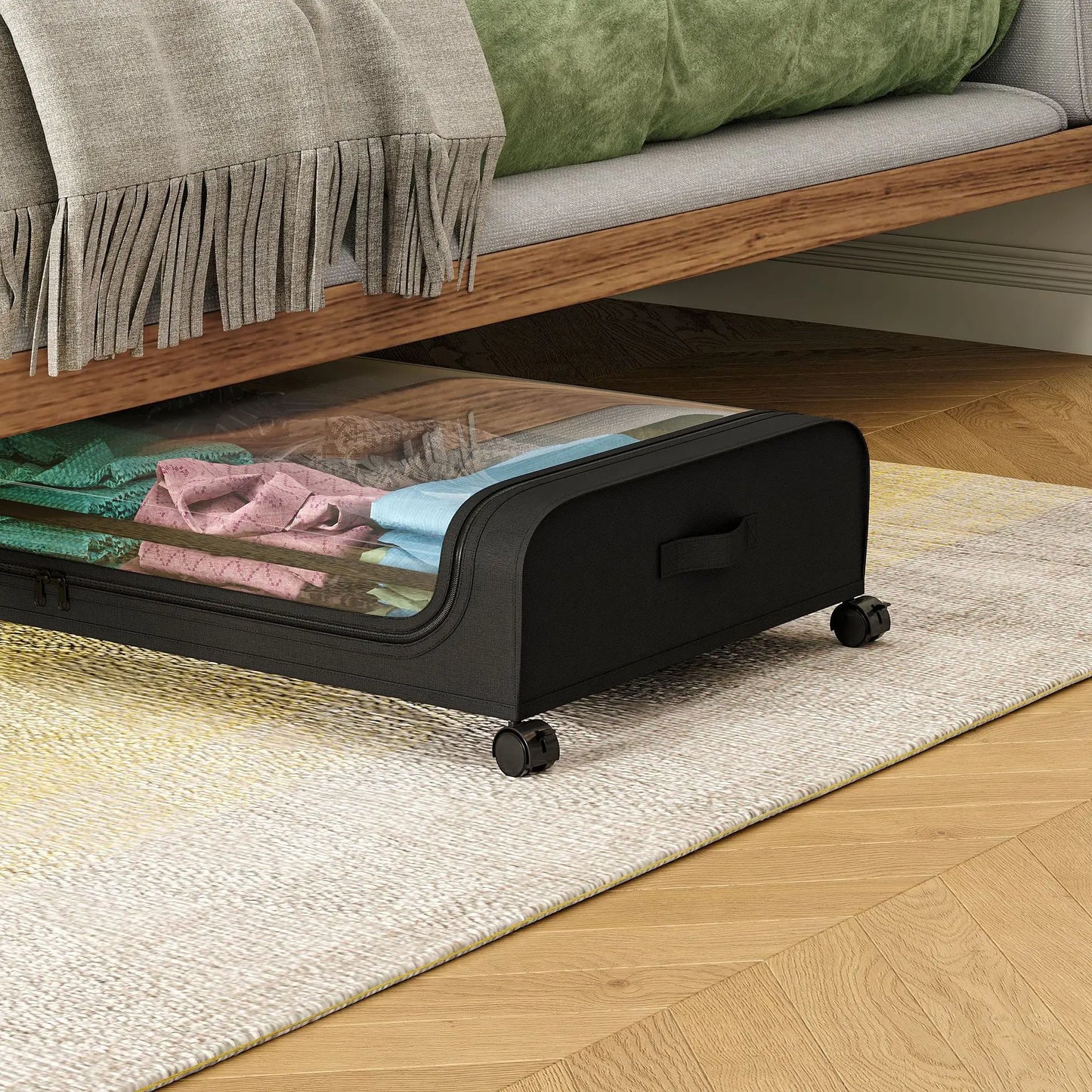 Under-Bed Rolling Storage Organizer with Wheels — Dust-Proof Drawer