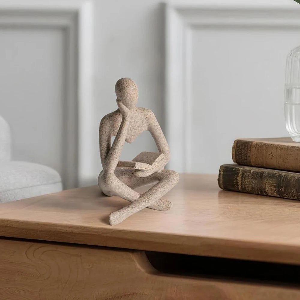 Abstract Thinker Sculpture — Modern Resin Figurine for Bookshelf & Desk Décor