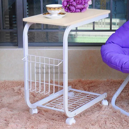 2-Tier Iron Rolling Side Table — Movable Sofa & Coffee Stand