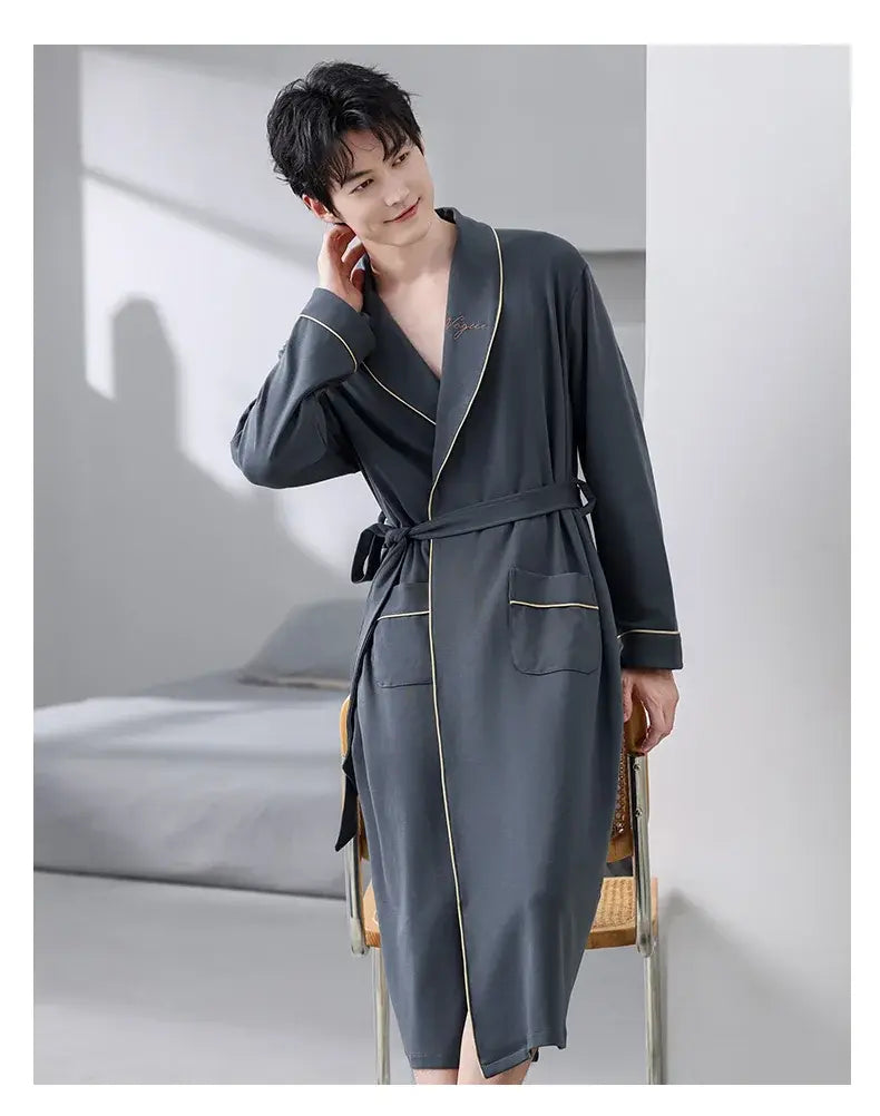 His Moment to Unwind — 100% Cotton Kimono Bathrobe for Men
