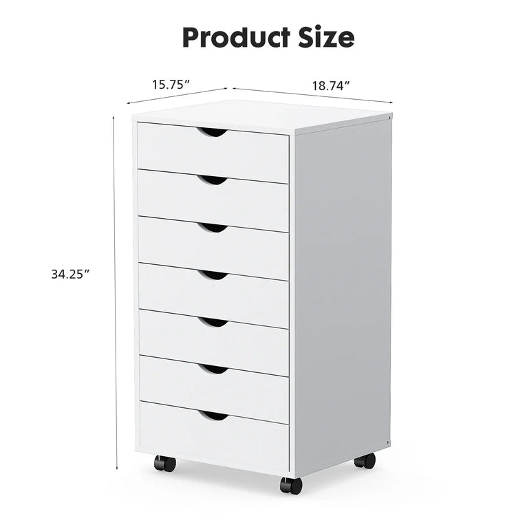 JHK 7 Drawer Chest Dressers Nightstand Storage Cabinet Wooden File Office Mobile Cabinet Wheels Living Room Organizer Rolling Jonine&