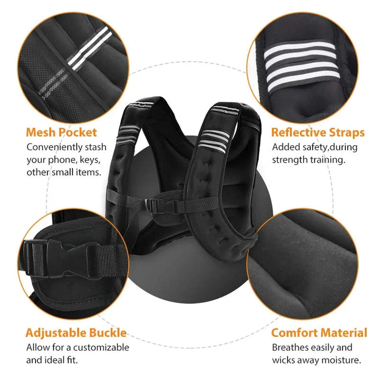 12lb Weighted Vest with Reflective Stripe — Running, Strength Training & Muscle Building Jonine’s Corner