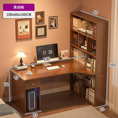 L-Shaped Corner Desk with Bookshelf — Dual Monitor &amp; Home Office