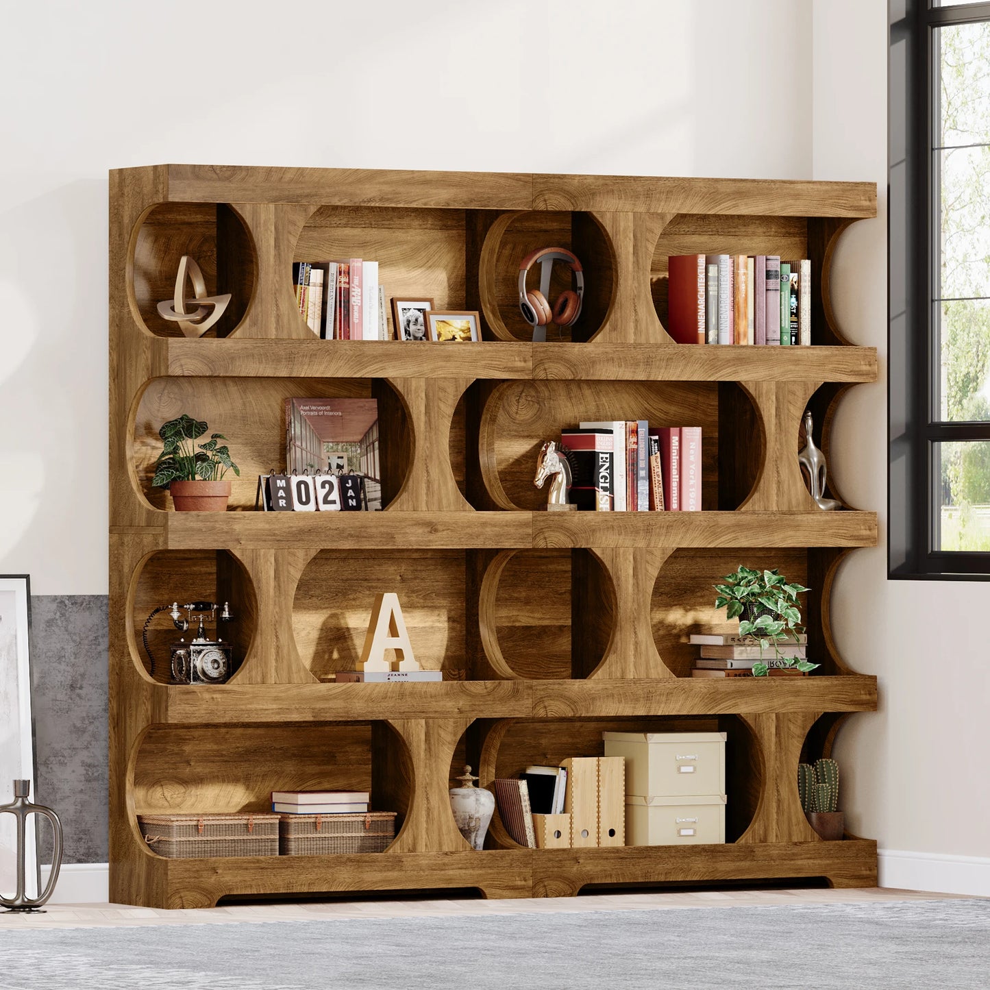 Curves That Work — Tribesigns 71" Tall S-Shaped Bookcase & Display Shelving