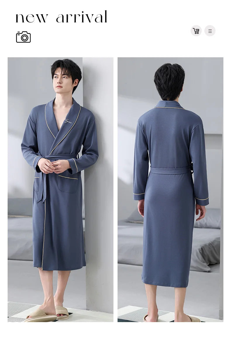 His Moment to Unwind — 100% Cotton Kimono Bathrobe for Men