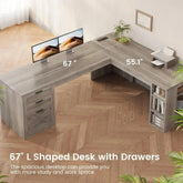 Farmhouse 67" L Shaped Desk with 3 Drawers, Executive Desk, Home Office Desks with Storage Shelves, Corner Computer, Customized Jonine’s Corner