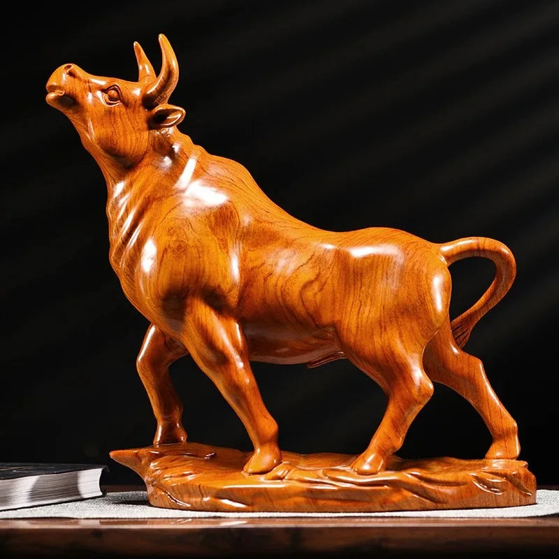 Strength &amp; Intention — Hand Carved Red Sandalwood Bull Statue