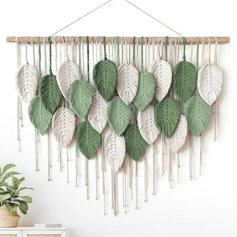 The Boho Wall — Macrame Leaf &amp; Feather Tapestry