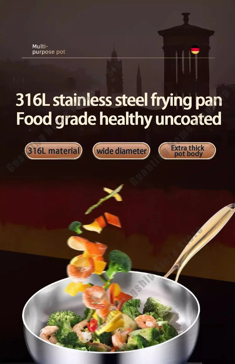 316 Stainless Steel Frying Pan Deepened Wok Non-Stick Skillets Steak Gas Stove Induction Cooker Universal Pan Kitchen Cookware Jonine&