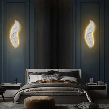 White Feather LED Wall Sconce — Modern Resin Bedroom & Living Room Light