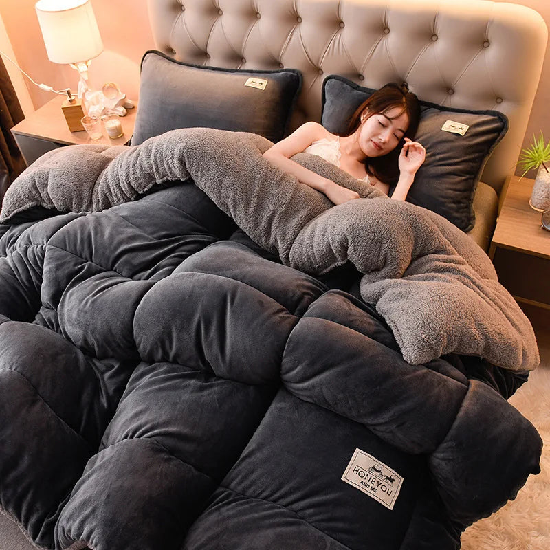 Lamb Fleece Blanket Winter Comforter Thickened Quilts Double-sided Velvet Warm Quilt Single Double Dormitory Milk Fleece Core Jonine&