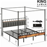 LIKIMIO Canopy Bed Frame Queen, Storage Headboard with Charging Station, Platform Bed with 4 Removable Sturdy Posts, Noise Free Jonine&
