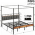 LIKIMIO Canopy Bed Frame Queen, Storage Headboard with Charging Station, Platform Bed with 4 Removable Sturdy Posts, Noise Free Jonine&