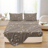 Dolin Plum Blossom Print Bedding Set (1 Fitted Sheet, 1 Flat Sheet, 2 Pillowcases) Ultra-Soft Breathable Fabric, Skin-Friendly, Comfortable, Breathable, Machine Washable, Suitable for All Seasons, Elegant and Exquisite, Ideal Jonine&