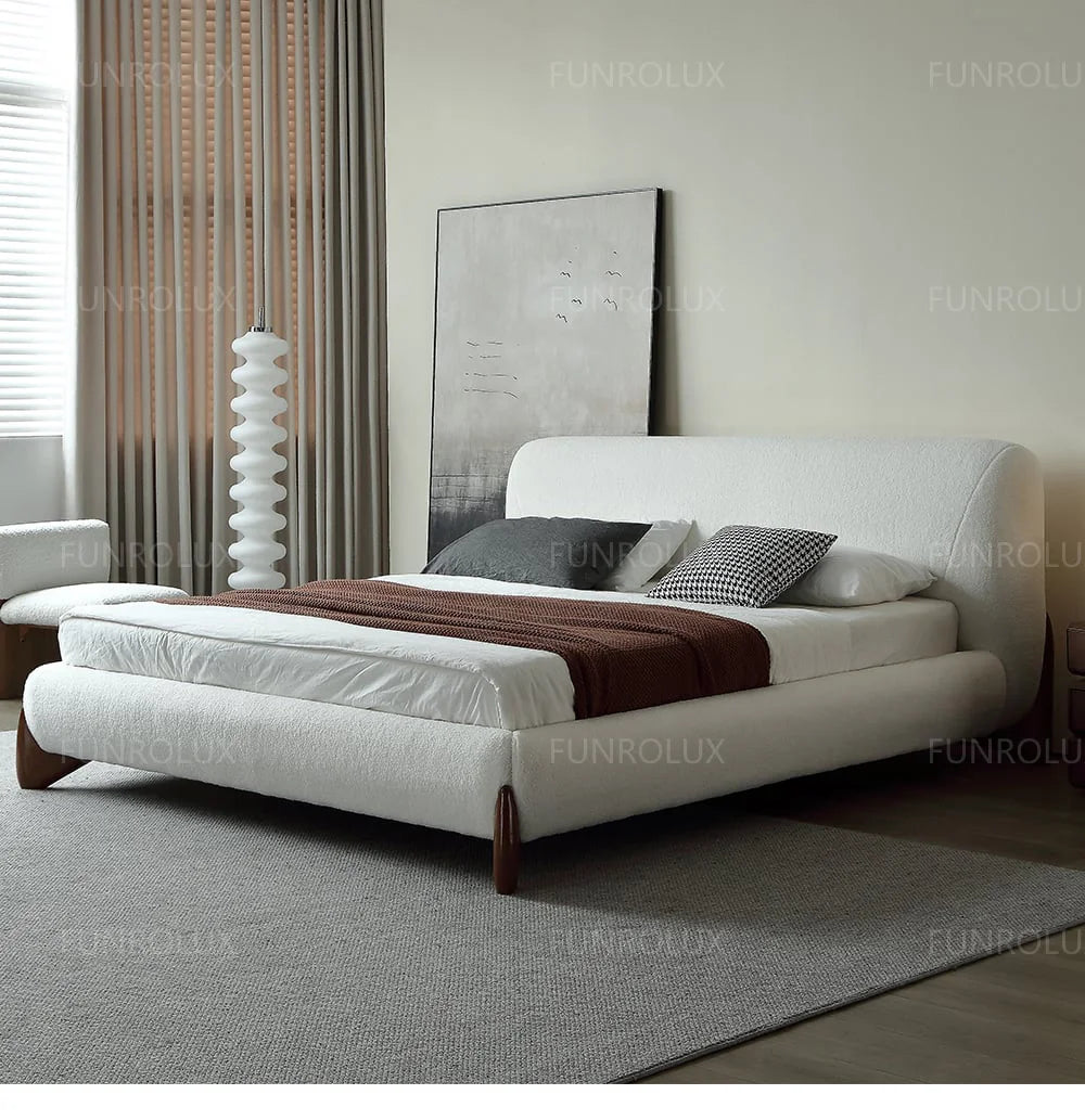 Japanese Tatami Platform Bed — Minimalist Fabric Upholstered Frame