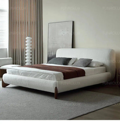 Modern Simple Bed Fabric Bed Japanese Tatami Double Bed Italian Minimalist Master Bedroom Soft Back Lamb&