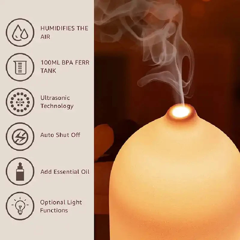 Breathe Easy — Ceramic 100ml Ultrasonic Aromatherapy Diffuser with 7 LED Colors
