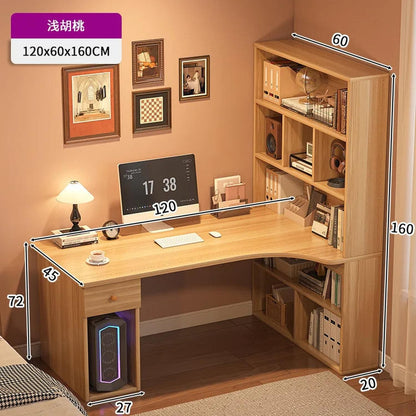 L-Shaped Corner Desk with Bookshelf — Dual Monitor &amp; Home Office