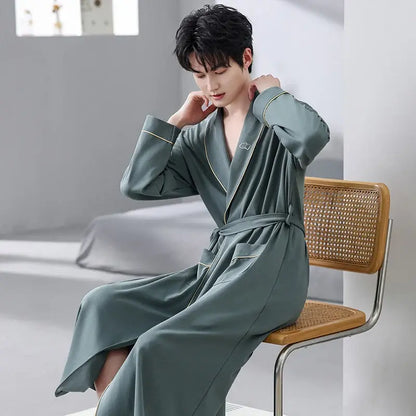 His Moment to Unwind — 100% Cotton Kimono Bathrobe for Men