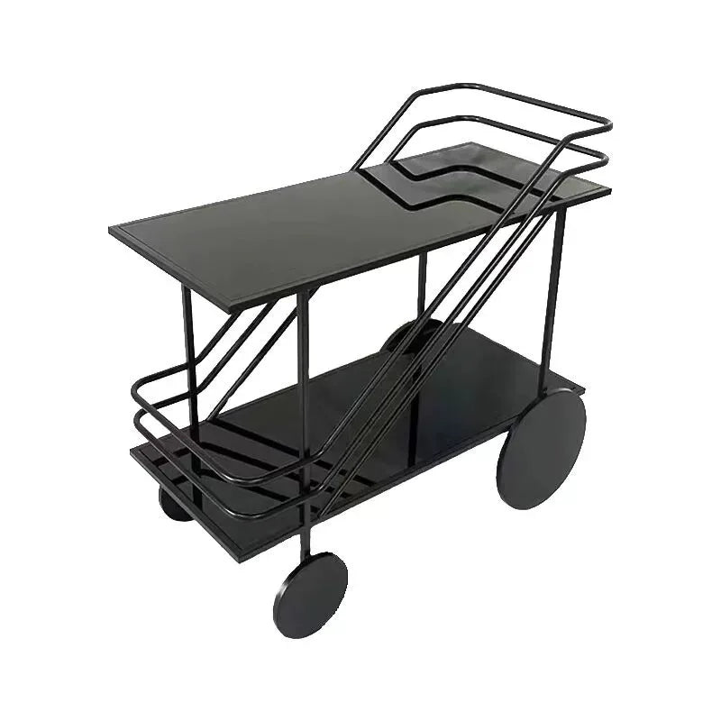Iron rolling bar cart with tiered shelves wheels and gold serving frame