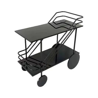 Iron rolling bar cart with tiered shelves wheels and gold serving frame
