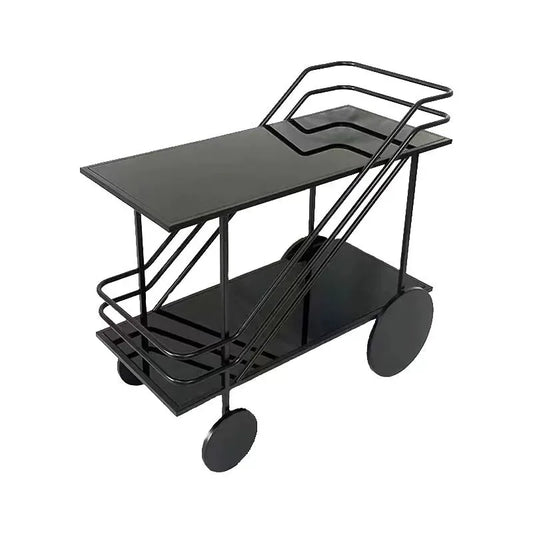 Iron rolling bar cart with tiered shelves wheels and gold serving frame