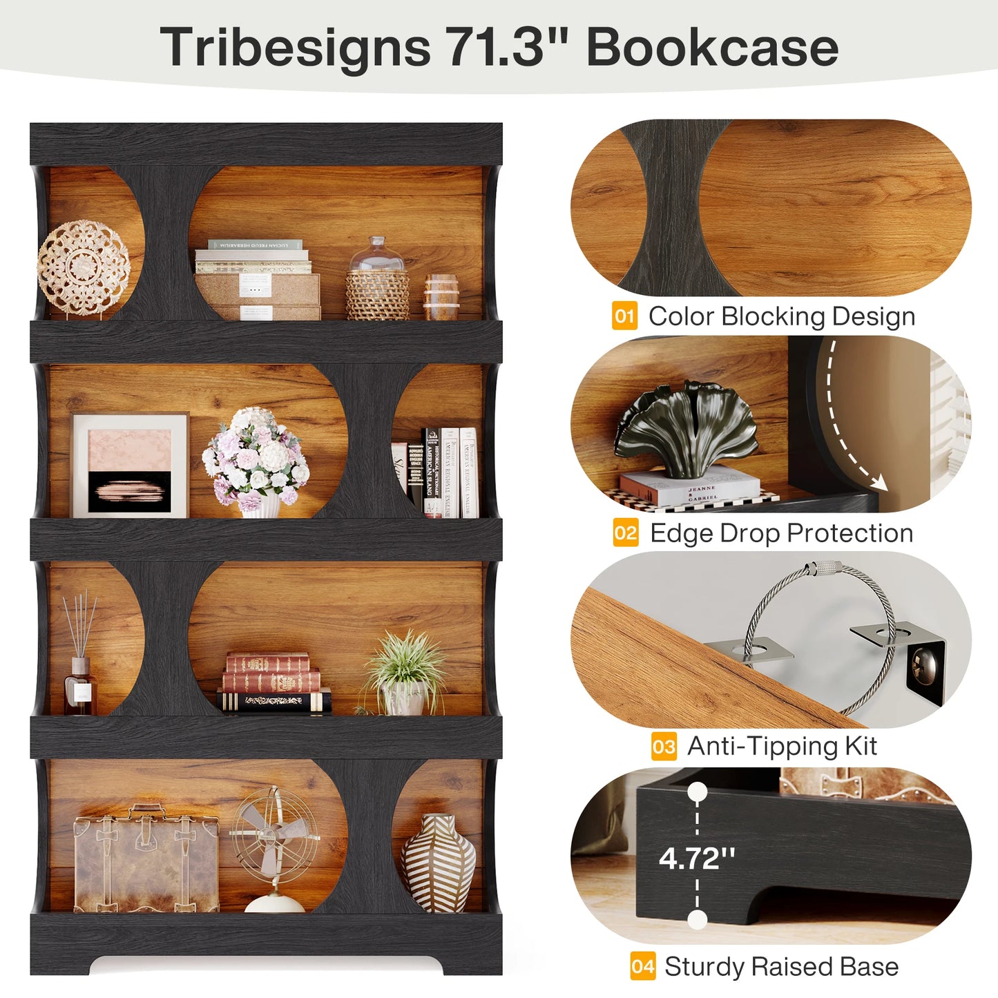 Curves That Work — Tribesigns 71" Tall S-Shaped Bookcase & Display Shelving