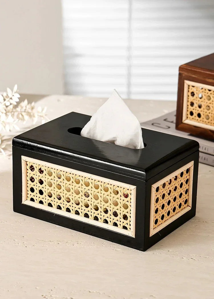 Rattan & Wood Tissue Box