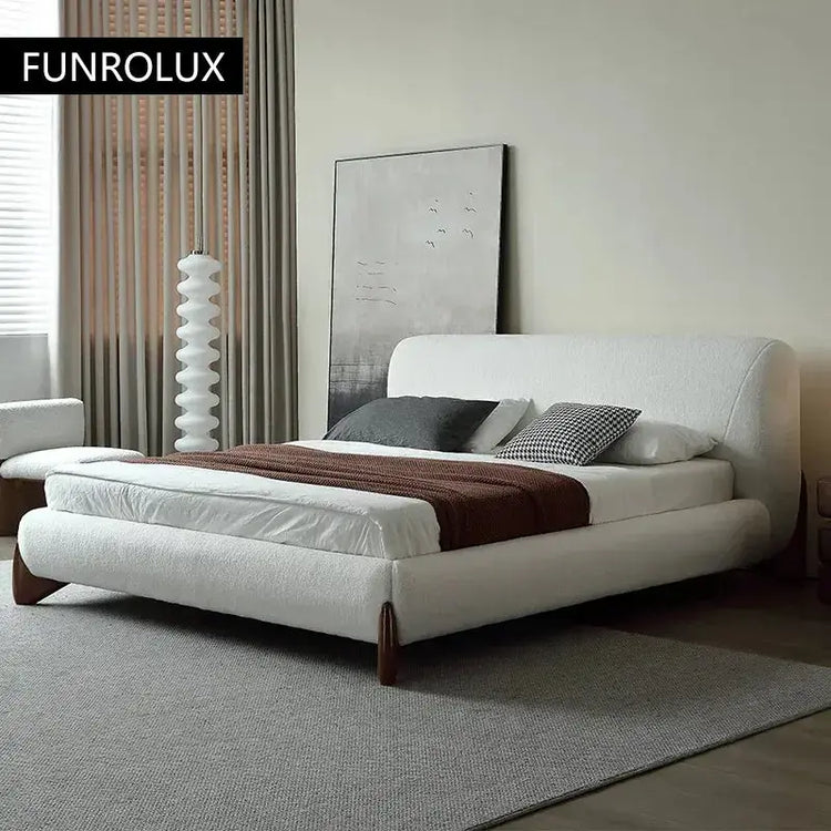 Modern Simple Bed Fabric Bed Japanese Tatami Double Bed Italian Minimalist Master Bedroom Soft Back Lamb&