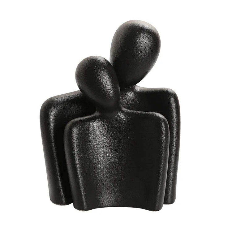 Abstract ceramic love sculpture of two embracing figures for home décor and gifting