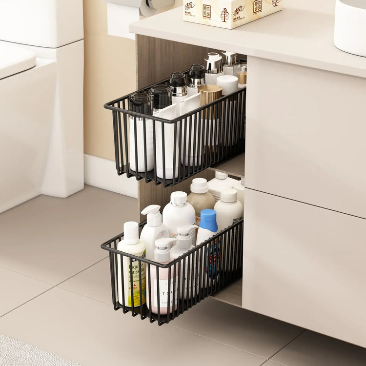 2Pcs Pull Out Cabinet Organizer Carbon Steel Slide Out Drawers Sliding Pantry Shelves For Kitchen Base Cabinet Organization Jonine&