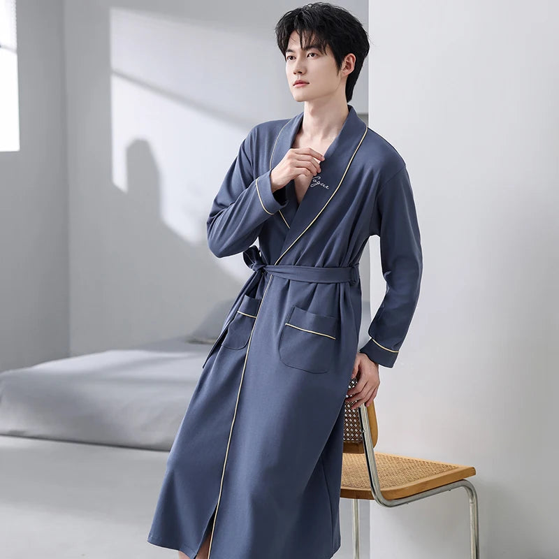 His Moment to Unwind — 100% Cotton Kimono Bathrobe for Men