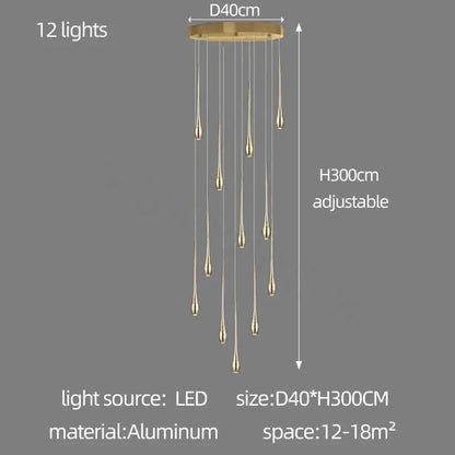 Golden Branch Staircase Chandelier — Multi-Light Pendant for Duplex &amp; Statement Spaces Jonine&
