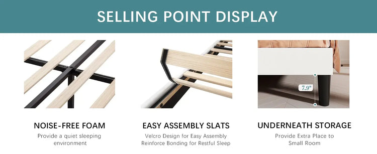 Velvet Platform Bed Frame – Adjustable Headboard & Storage
