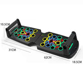 Foldable push-up board with color-coded positions and ergonomic handles for chest and core training