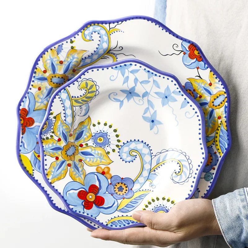 Hand-Painted Ceramic Steak Plate — Irregular Western Dinnerware
