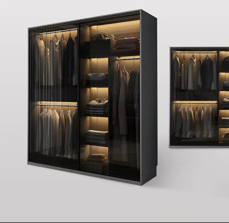 Bedroom Glass Sliding Door Wardrobe Clothes Storage Cabinet Closet Double Wardrobe Cabinets Wardrobes Furniture Modern Simple Jonine&