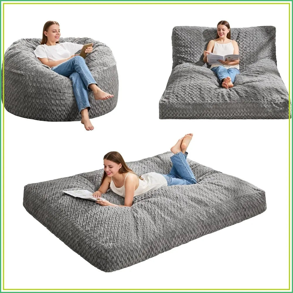 Sit, Lounge, Sleep — 3-in-1 Memory Foam Bean Bag Chair &amp; Bed
