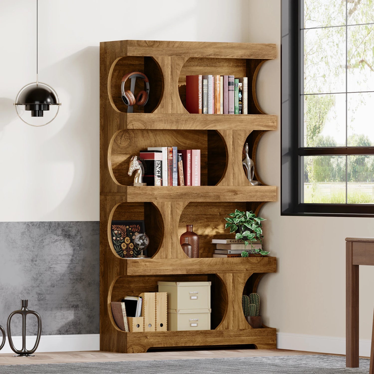 Tribesigns 71" Tall Bookcase, 4-Tier S-Shaped Bookshelf, Wood Decorative Storage Shelving, Modern Freestanding Display Shelves