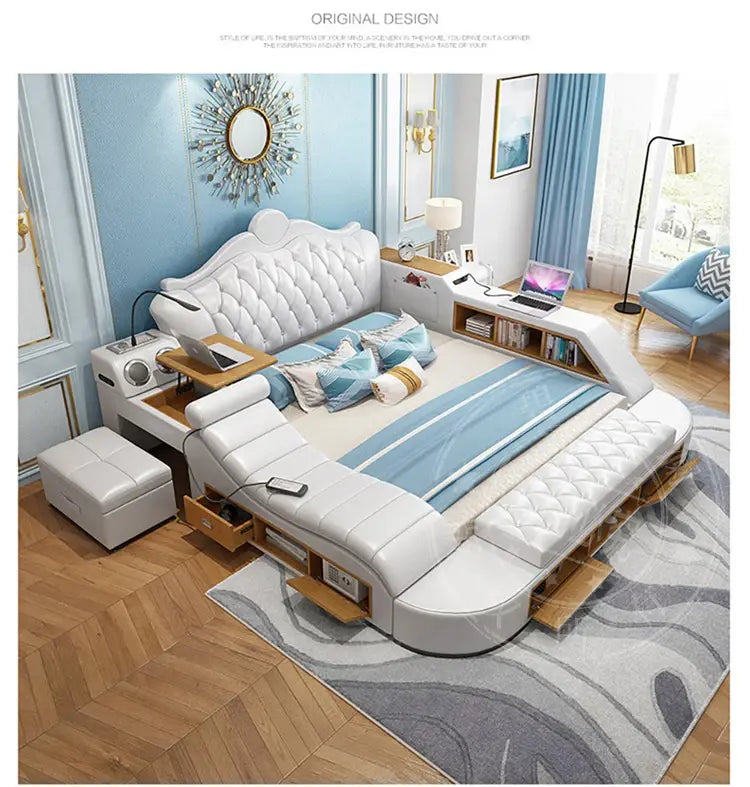 Headboard Storage Double Bed Queen Drawers King Size Smart Bed Luxury Princess Modern Letto Matrimoniale Bedroom Furniture Jonine&