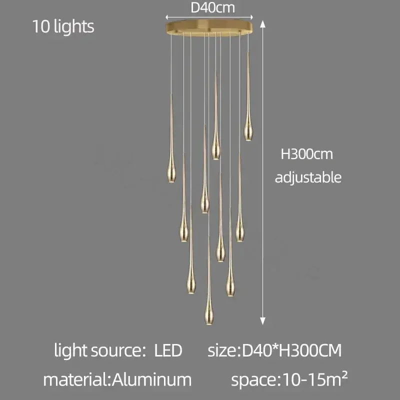 Golden Branch Staircase Chandelier — Multi-Light Pendant for Duplex &amp; Statement Spaces Jonine&